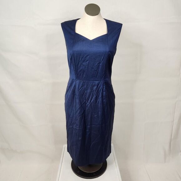 NWT BOSS Hugo Boss Womens Blue Delura Sleeveless V-Neck Shift Dress Sz 10 - Picture 3 of 16
